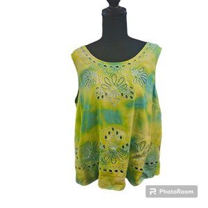 Upcycled Bohemian Hand Dyed Flower Cutouts Tank Sleeveless Shirt Size 2X